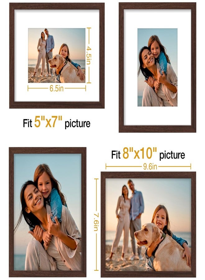 Vittanly مجموعة إطارات صور فيتانلي 8x10، 4 قطع، لعرض صور 5x7 مع إطار داخلي أو 8x10 بدون إطار داخلي، مصنوعة من الخشب المصنّع مع زجاج شبكي مقاوم للكسر، إطارات صور جدارية أو مكتبية، بني - Image 5